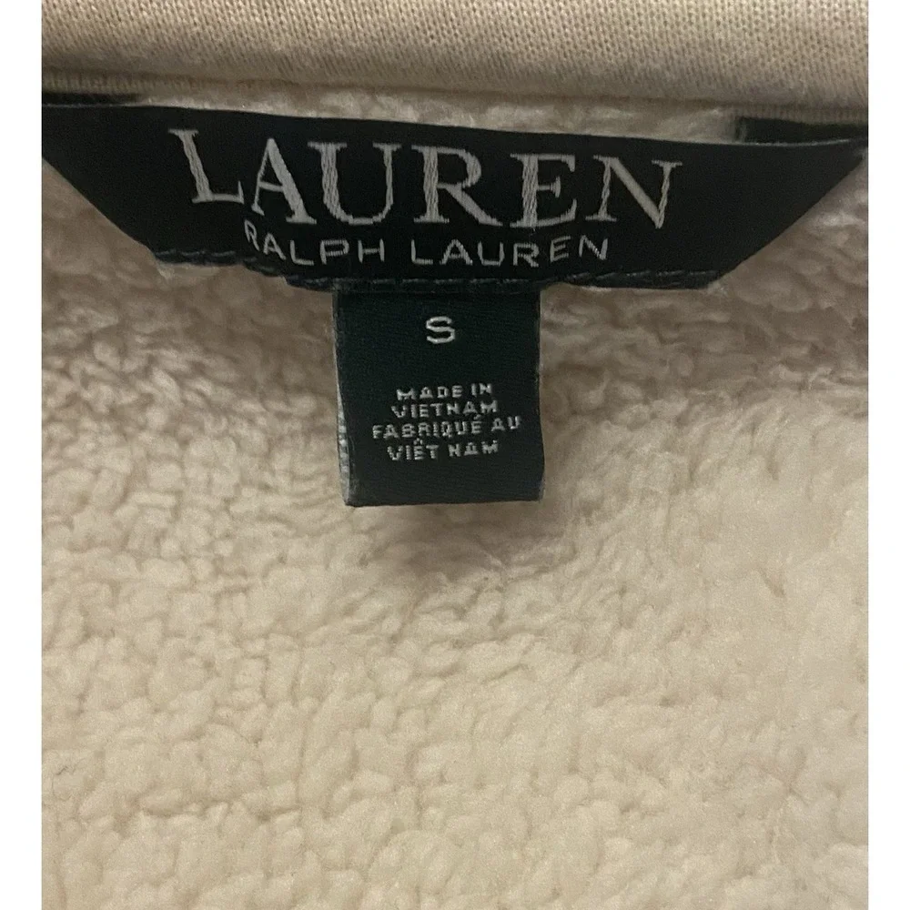 Ralph Lauren Faux Suede Sherpa Fleece Draped Front Luxury Jacket Tan Beige Small